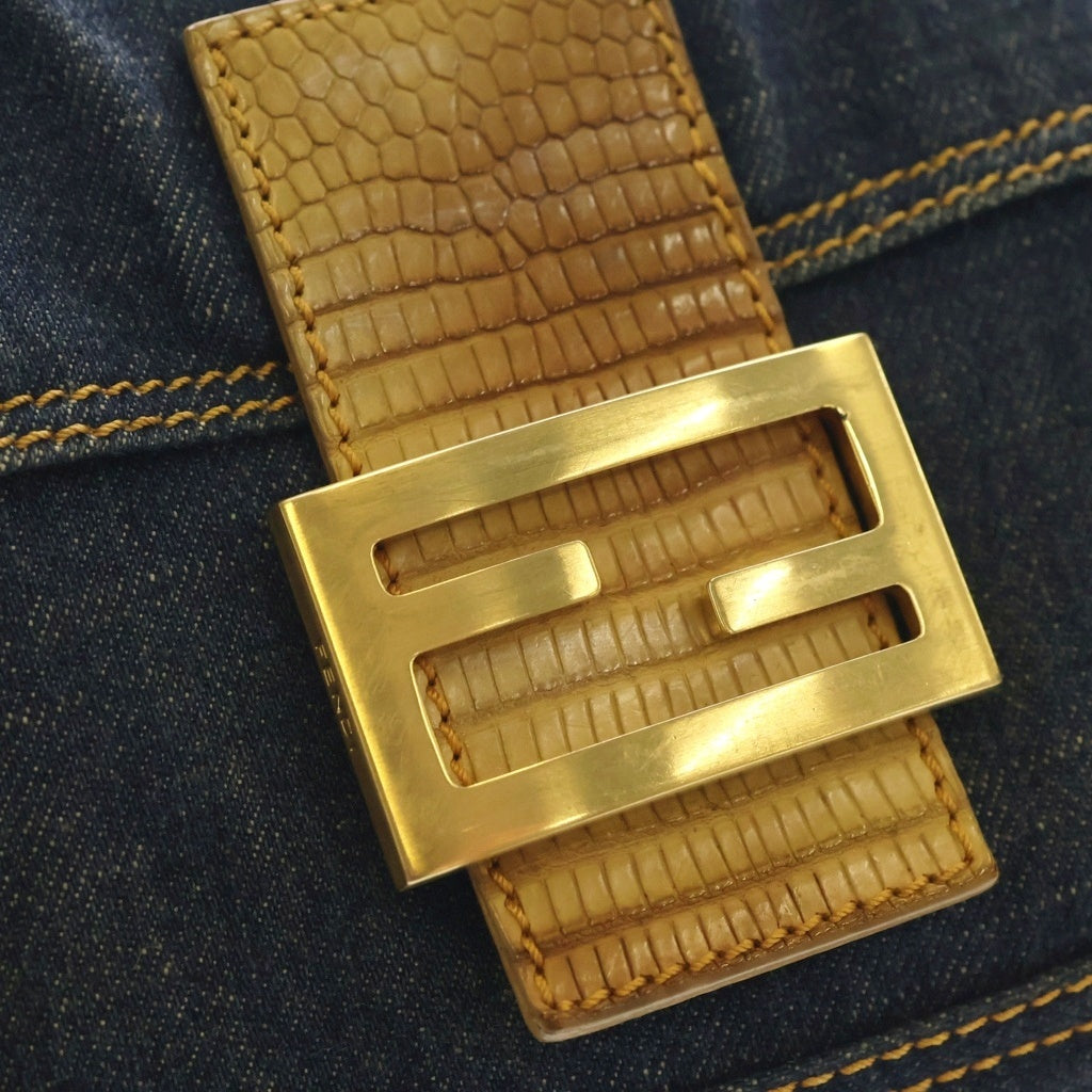 FENDI(フェンディ) マンマバケット デニムショルダーバッグ FFロゴ ゴールド金具 ブルー 8BR001 レディース