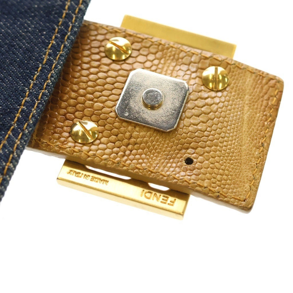 FENDI(フェンディ) マンマバケット デニムショルダーバッグ FFロゴ ゴールド金具 ブルー 8BR001 レディース