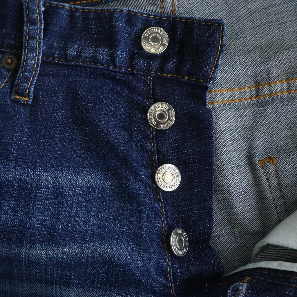DSQUARED2(ディースクエアード) 20AW ロゴプリント ダメージ ジーンズ コットン デニムパンツ ボトムス #46 ブルー S74LB0757