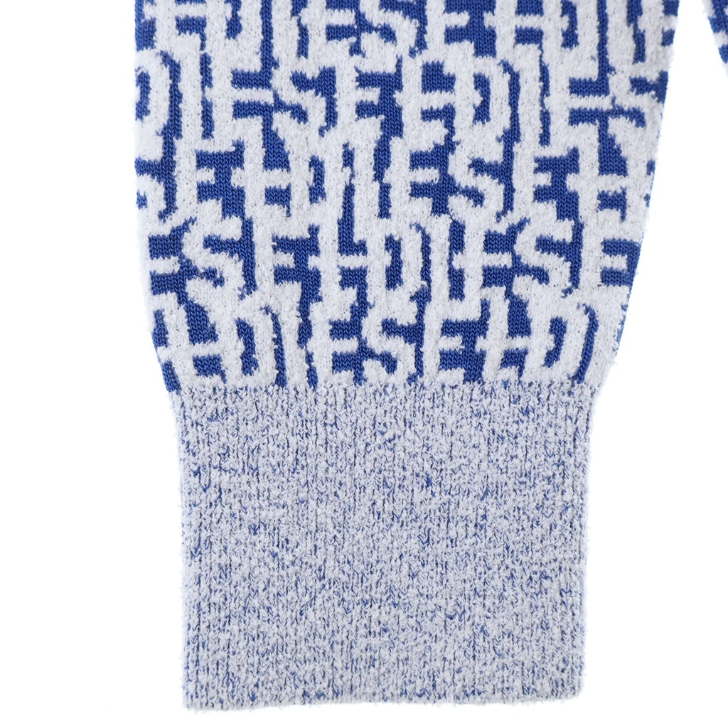 DIESEL(ディーゼル) 23SS ロゴ 総柄 ジャガード レーヨン×コットン ダブルジップ ニット カーディガン #S ブルー/ホワイト