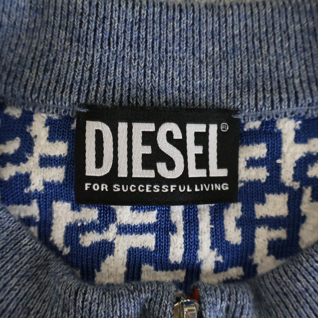 DIESEL(ディーゼル) 23SS ロゴ 総柄 ジャガード レーヨン×コットン ダブルジップ ニット カーディガン #S ブルー/ホワイト