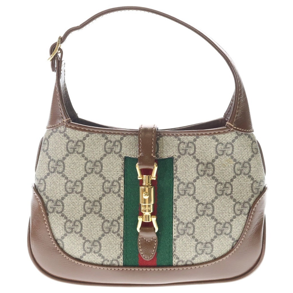 GUCCI(グッチ) GGスプリーム ジャッキー1961 ショルダーバッグ ベージュ×ブラウン PVC×レザー 637092 ゴールド金具 レディース