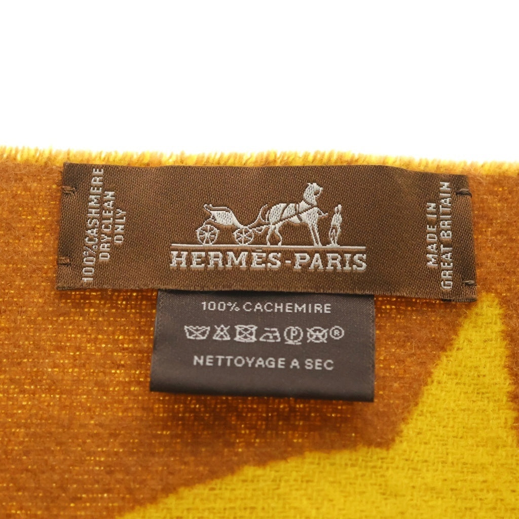 HERMES(エルメス) バックル&カマイユ カシミヤ マフラー ストール イエロー/ブラウン レディース