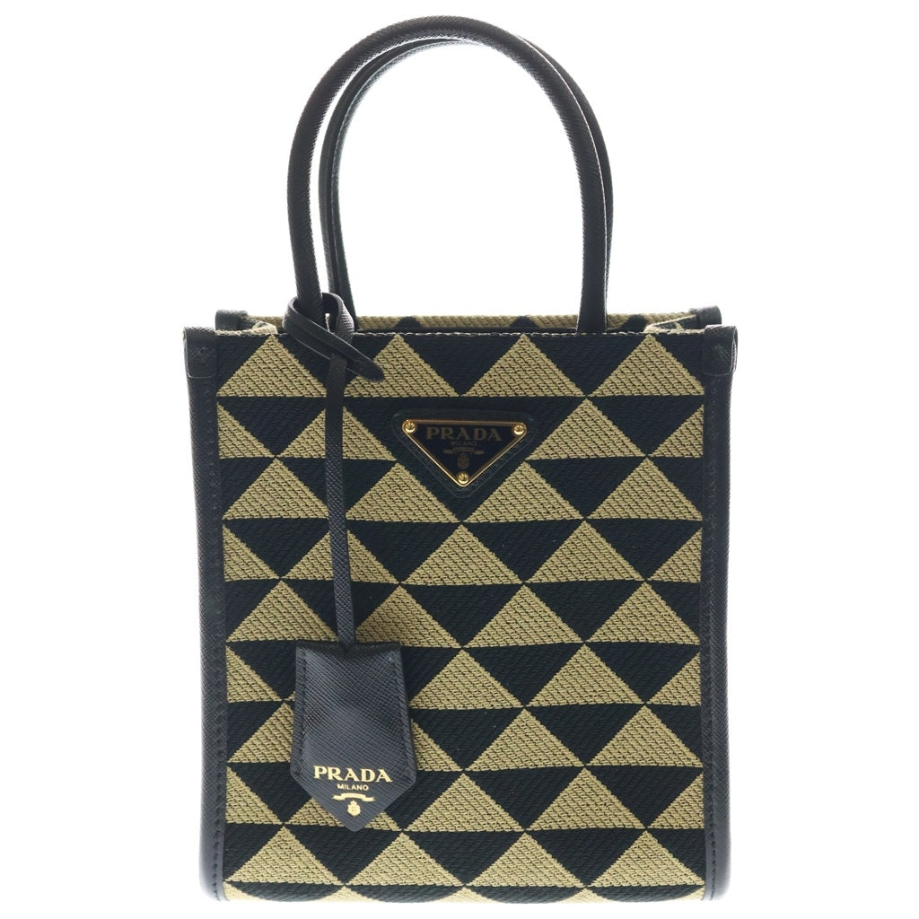 PRADA(プラダ) シンボル エンブロイダリー ジャガード ファブリック ミニ 2wayバック キャンバス ブラウン/ブラック 1BA355 レディース