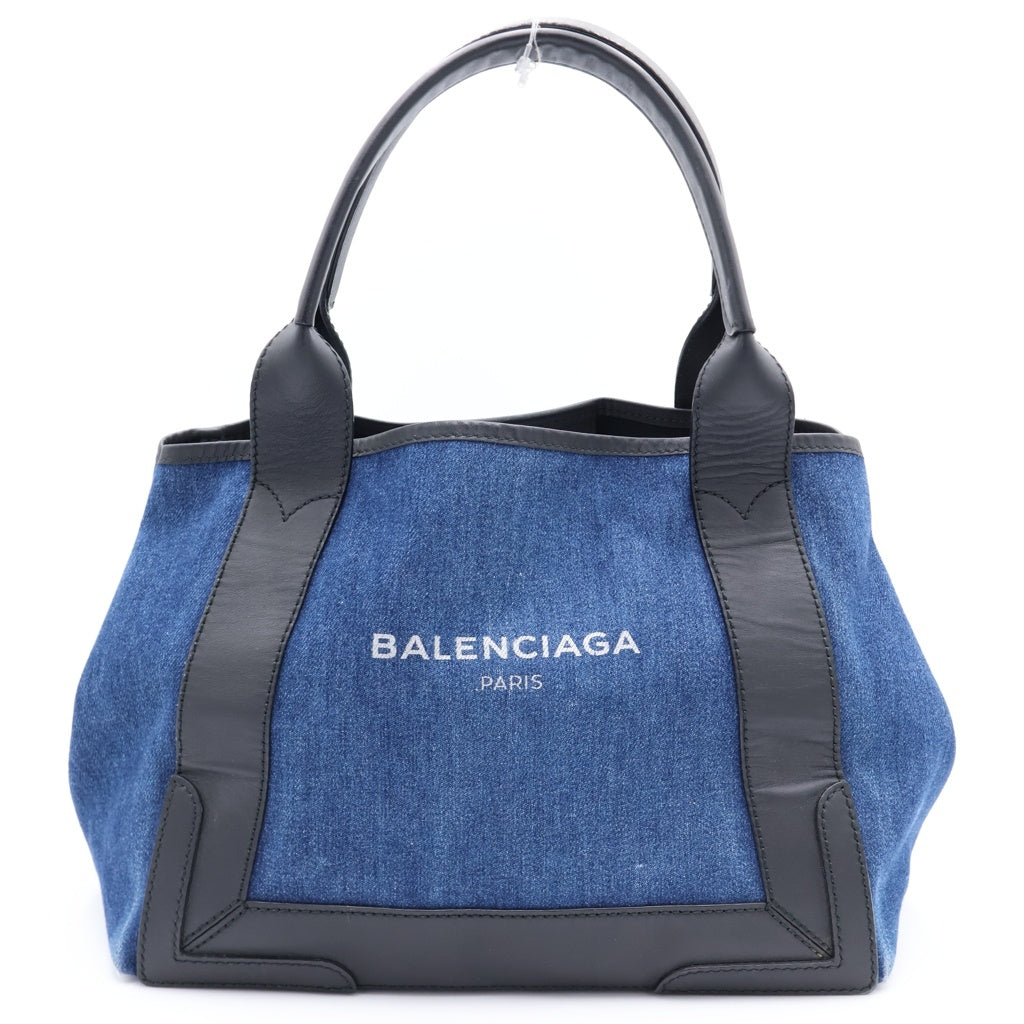 BALENCIAGA(バレンシアガ) ネイビーカバス S デニム レザー トートバッグ ハンドバッグ ブルー/ブラック 339933 レディース