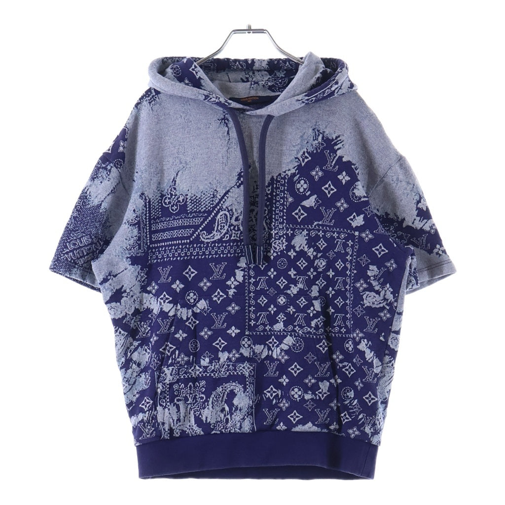 LOUIS VUITTON(ルイヴィトン) モノグラム バンダナ ショートスリーブ ニット フーディ 半袖 パーカー コットン #S ブルー RM222M N3 NHY28W