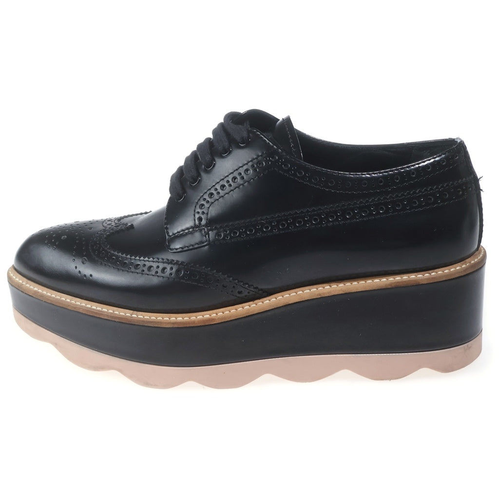 PRADA(プラダ) ウィングチップ メダリオン 厚底 プラットフォーム レザー レースアップ ドレス シューズ ブラック レディース
