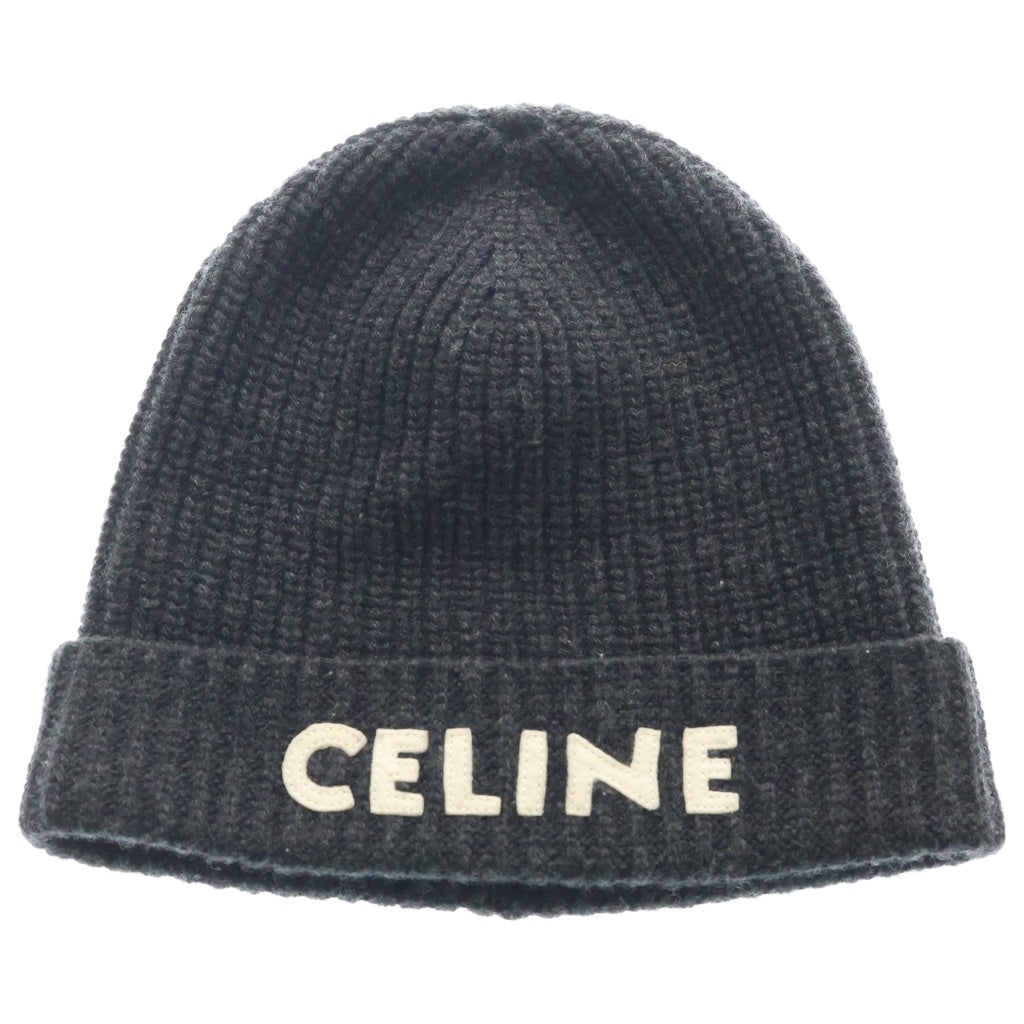 CELINE(セリーヌ) リブ編みウールニット帽 ビーニー ロゴ グレー 2AE2I423P.10AN レディース