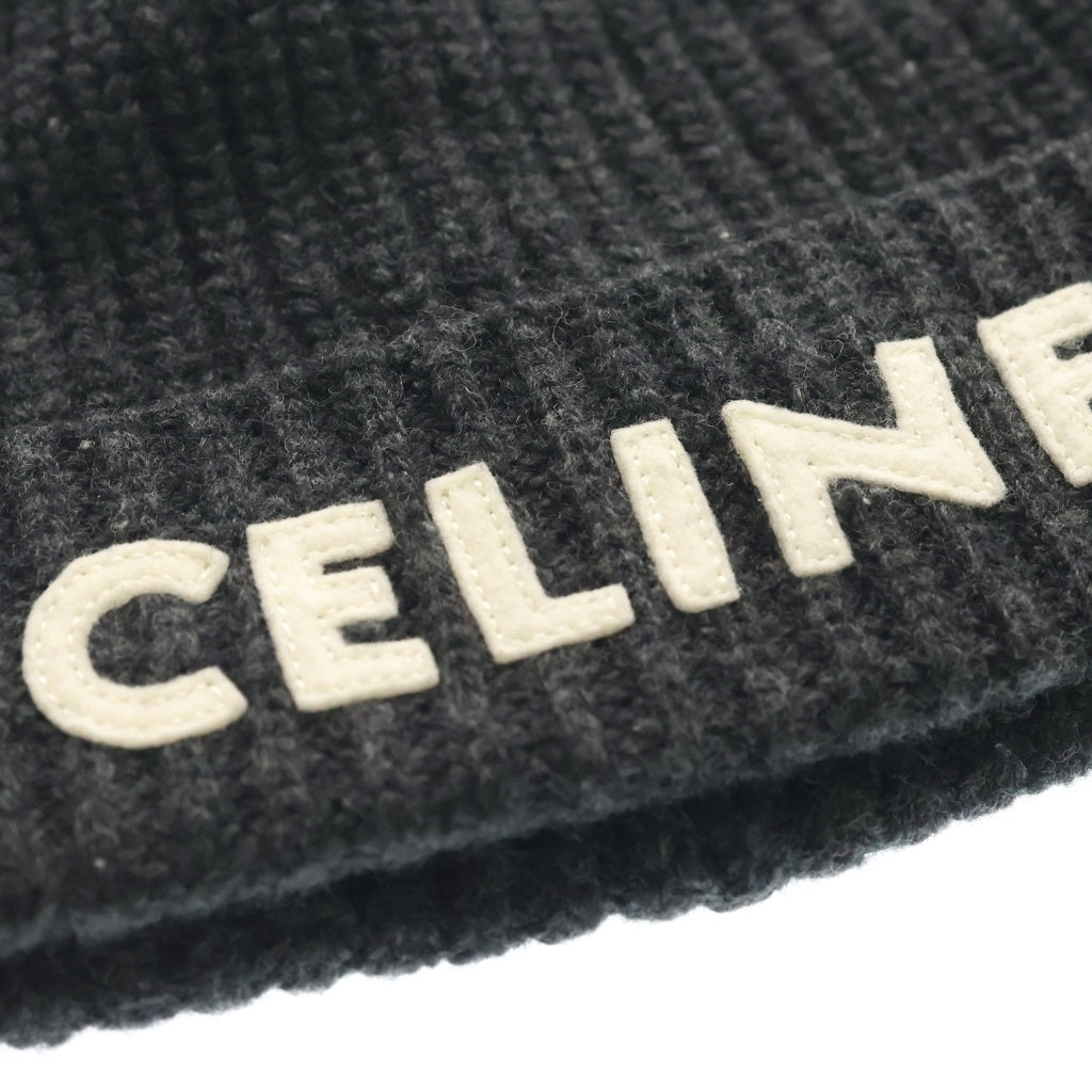 CELINE(セリーヌ) リブ編みウールニット帽 ビーニー ロゴ グレー 2AE2I423P.10AN レディース