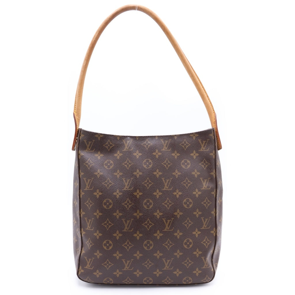 LOUIS VUITTON(ルイヴィトン) モノグラム ルーピングGM ハンドバッグ トートバッグ ブラウン レザー×PVC M51145 ゴールド金具 レディース