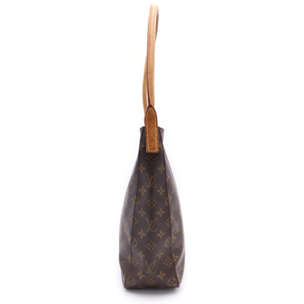 LOUIS VUITTON(ルイヴィトン) モノグラム ルーピングGM ハンドバッグ トートバッグ ブラウン レザー×PVC M51145 ゴールド金具 レディース