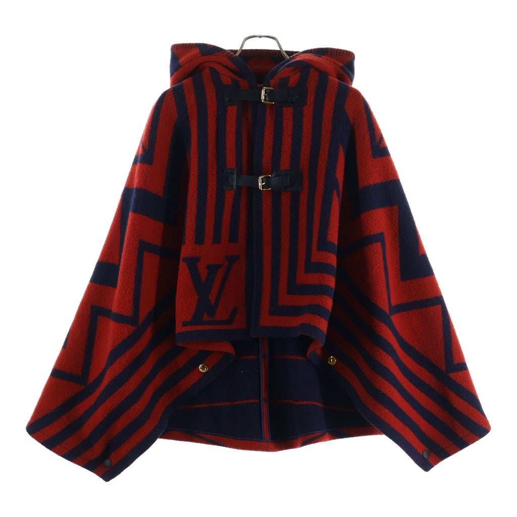 LOUIS VUITTON(ルイヴィトン) 13AW ベルテッドポンチョ ウール フード ゴールド金具 レッド/ネイビー RW132W F4OO05W0B レディース