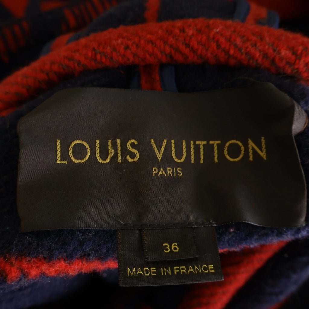 LOUIS VUITTON(ルイヴィトン) 13AW ベルテッドポンチョ ウール フード ゴールド金具 レッド/ネイビー RW132W F4OO05W0B レディース
