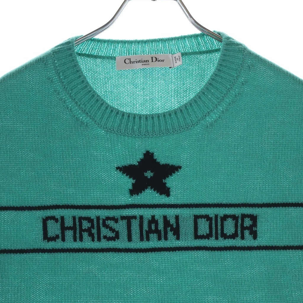 Christian Dior(クリスチャンディオール) ロゴ シグネチャー カシミヤ 半袖ニット ショートスリーブド セーター グリーン 424S68AM054 レディース
