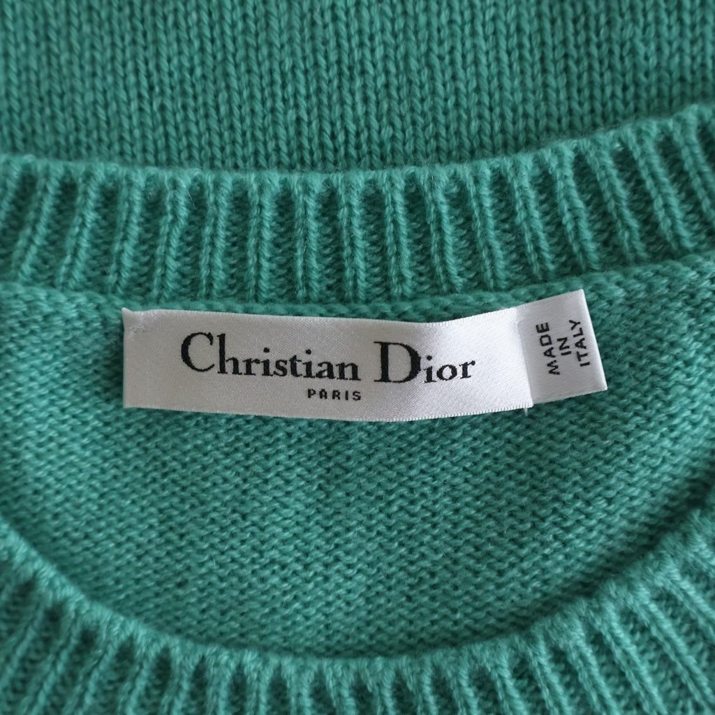Christian Dior(クリスチャンディオール) ロゴ シグネチャー カシミヤ 半袖ニット ショートスリーブド セーター グリーン 424S68AM054 レディース
