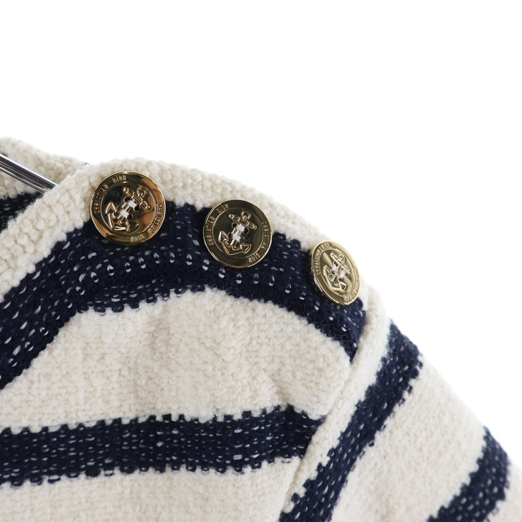 Christian Dior(クリスチャンディオール) 23SS ボーダー ストライプ コットン×ウール 半袖 ワンピース #34 ホワイト/ネイビー 314R14AM726 レディース