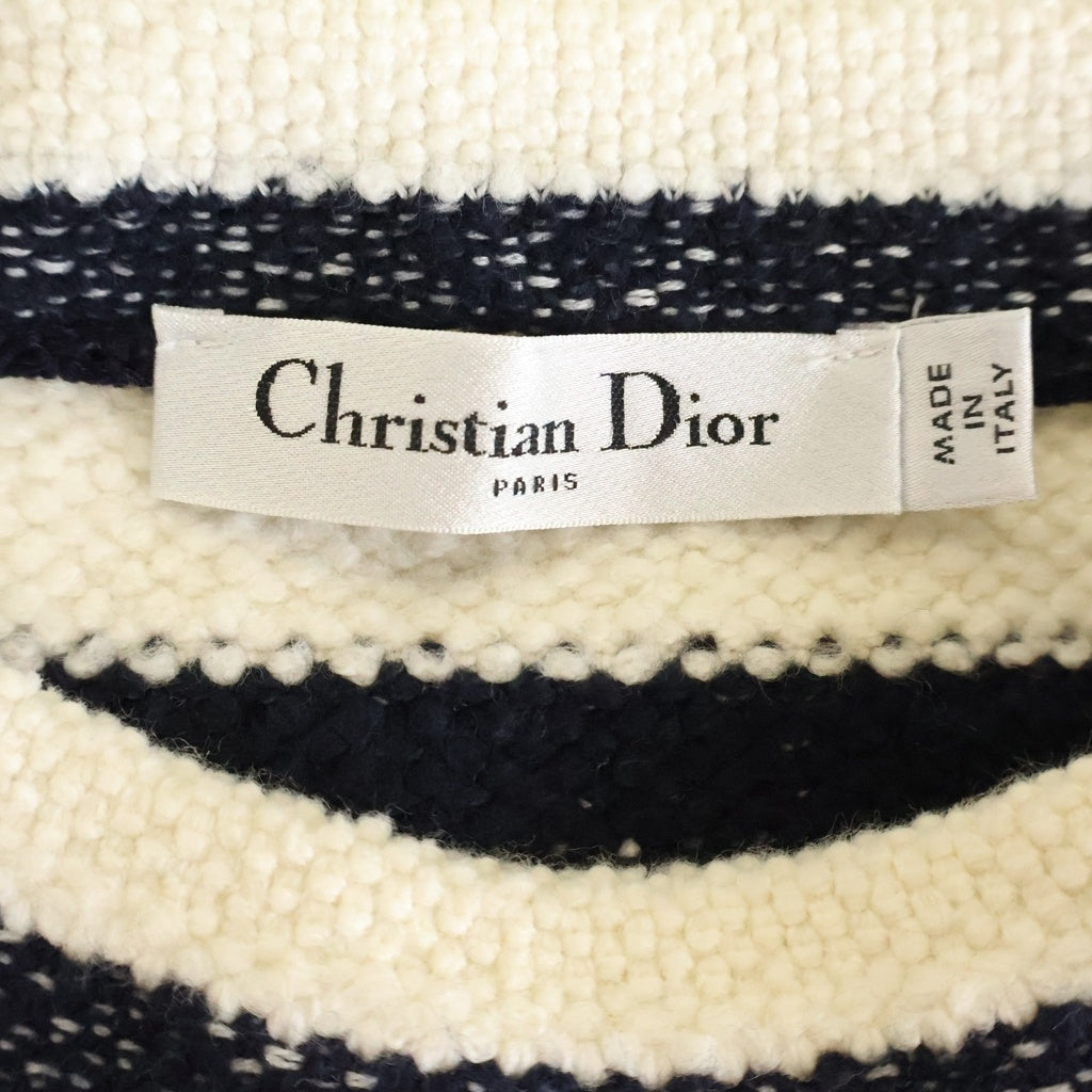 Christian Dior(クリスチャンディオール) 23SS ボーダー ストライプ コットン×ウール 半袖 ワンピース #34 ホワイト/ネイビー 314R14AM726 レディース
