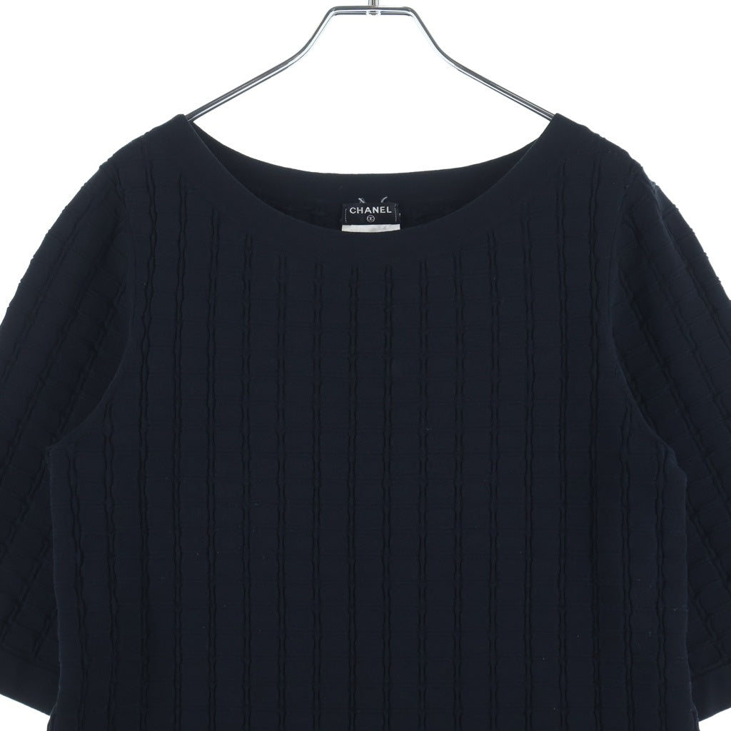 CHANEL(シャネル) ココボタン ワッフル フロントポケット コットン×ナイロン 半袖 ワンピース #34 ネイビー P47576K06087 レディース