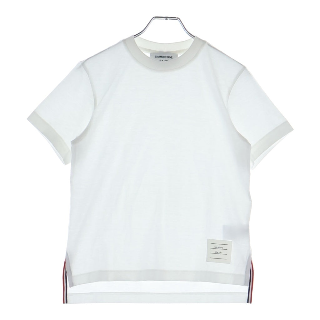 THOM BROWNE(トムブラウン) コットン ジャージー リラックス サイドスリット 半袖 Tシャツ カットソー #38 ホワイト FJS036A レディース