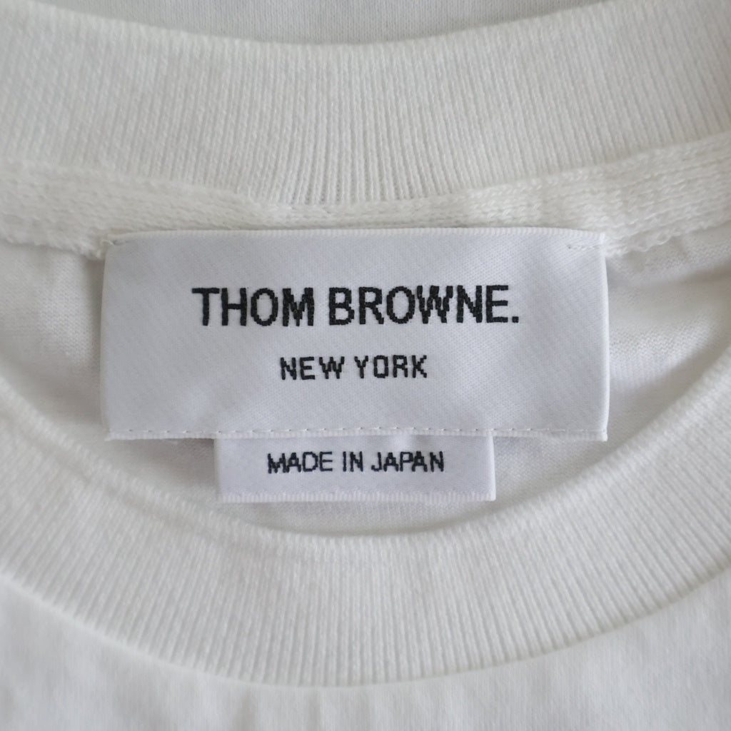 THOM BROWNE(トムブラウン) コットン ジャージー リラックス サイドスリット 半袖 Tシャツ カットソー #38 ホワイト FJS036A レディース