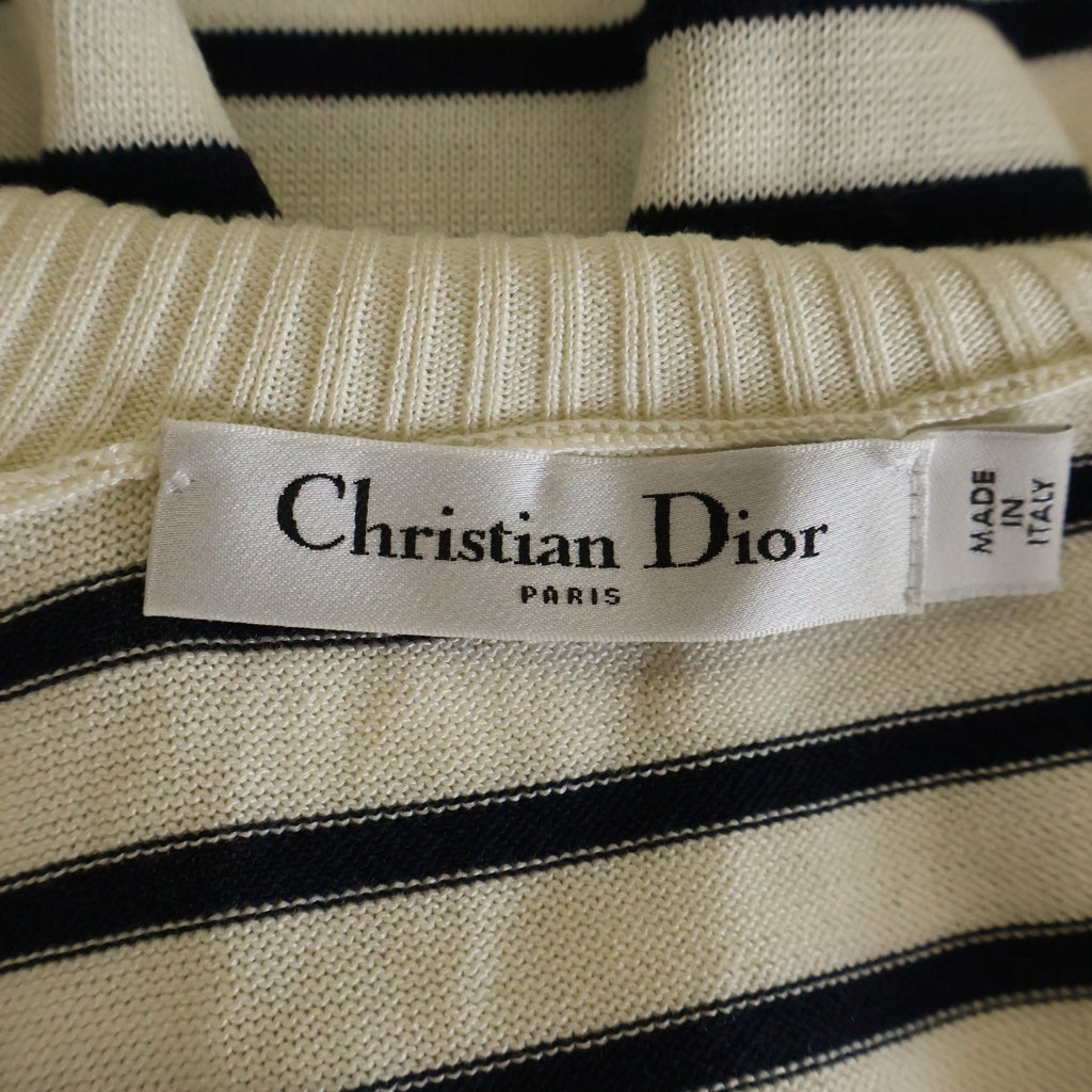 Christian Dior(クリスチャンディオール) ロゴ ストライプ ボーダー シルク×コットン セーラーニット 長袖 ニット #34 ホワイト/ネイビー 144S49AM603 レディース