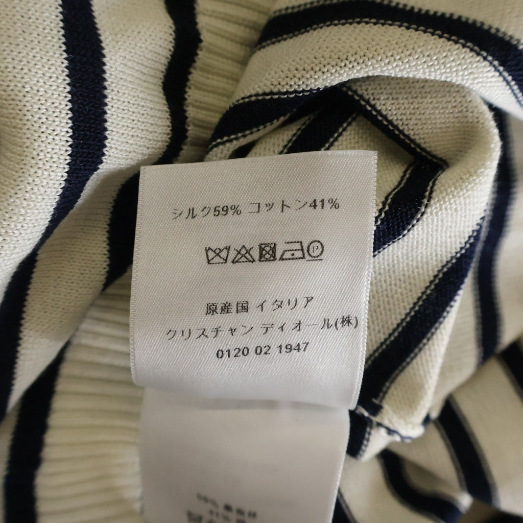 Christian Dior(クリスチャンディオール) ロゴ ストライプ ボーダー シルク×コットン セーラーニット 長袖 ニット #34 ホワイト/ネイビー 144S49AM603 レディース