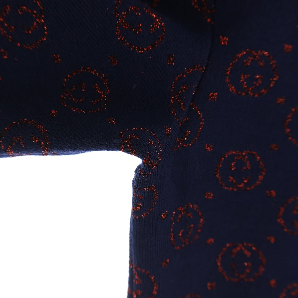 GUCCI(グッチ) GG総柄 インターロッキングG ウール×ポリエステル 半袖 ラメ ニット ショートスリーブド セーター#XXS ネイビー/レッド 605920 レディース
