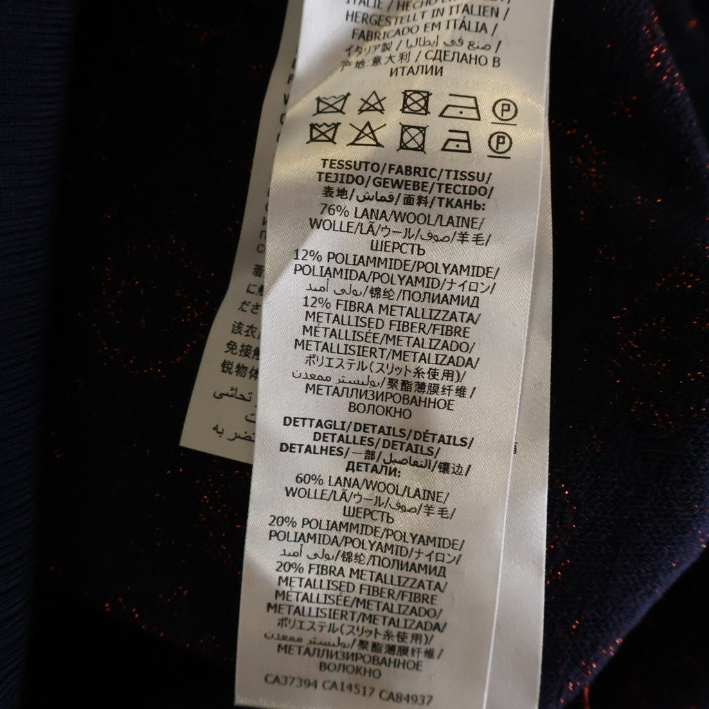 GUCCI(グッチ) GG総柄 インターロッキングG ウール×ポリエステル 半袖 ラメ ニット ショートスリーブド セーター#XXS ネイビー/レッド 605920 レディース