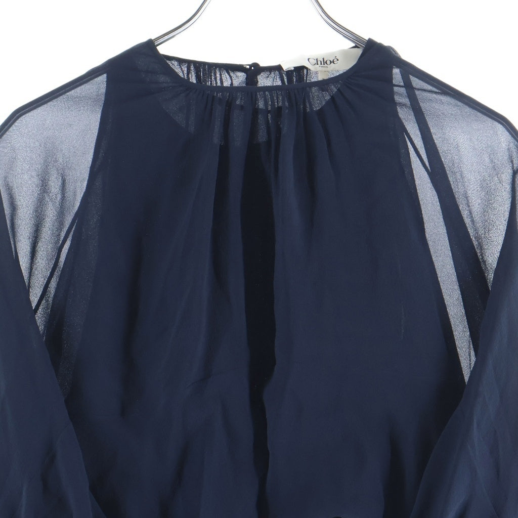 Chloe(クロエ) シルク レースワンピース セットワンピース ノースリーブ ドレス #34 ネイビー レディース
