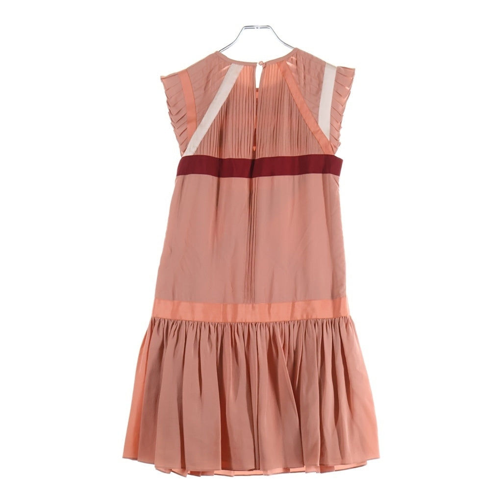 FENDI(フェンディ) シルク プリーツ 切替 半袖 ワンピース ドレス #36 ピンク レディース
