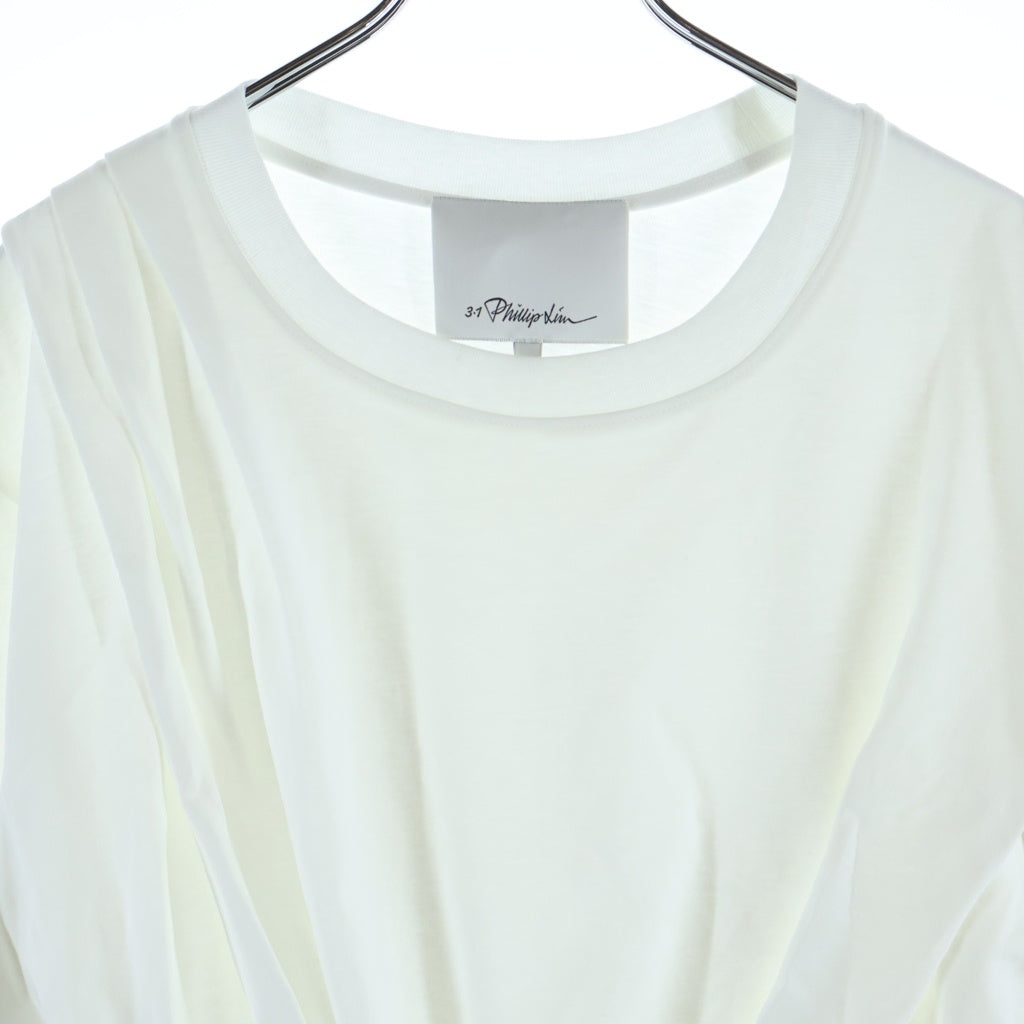 3.1 Phillip Lim(スリーワンフィリップリム) Short Sleeve Draped Cotton Jersey T-Shirt ドレープ 半袖Tシャツ カットソー コットン ホワイト E231-1528COJ レディース