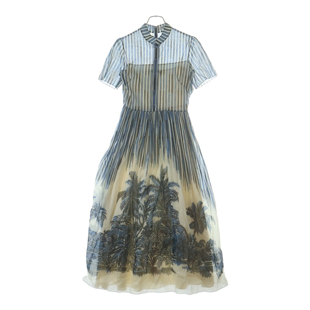 Christian Dior(クリスチャンディオール) 21SS Dior Palms Short Sleeve Shirt Midi Dress パームズ 半袖ドレス ワンピース ハーフボタン ブルー/ブラック/ホワイト 121R43A3659 レディース