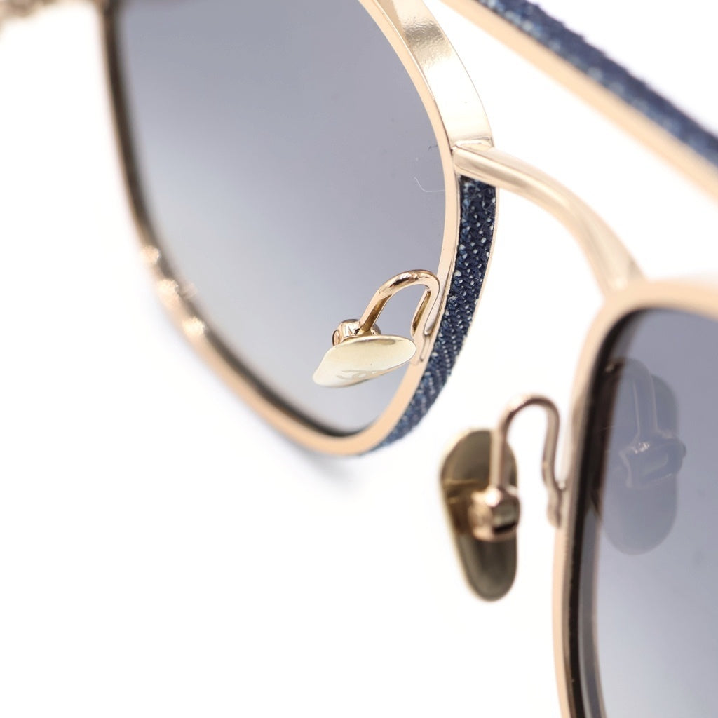 CHANEL(シャネル) ココマーク パイロットシェイプ カーフスキン/デニム サングラス アイウェア 56□18 ゴールド/ブルー 4290-Q レディース