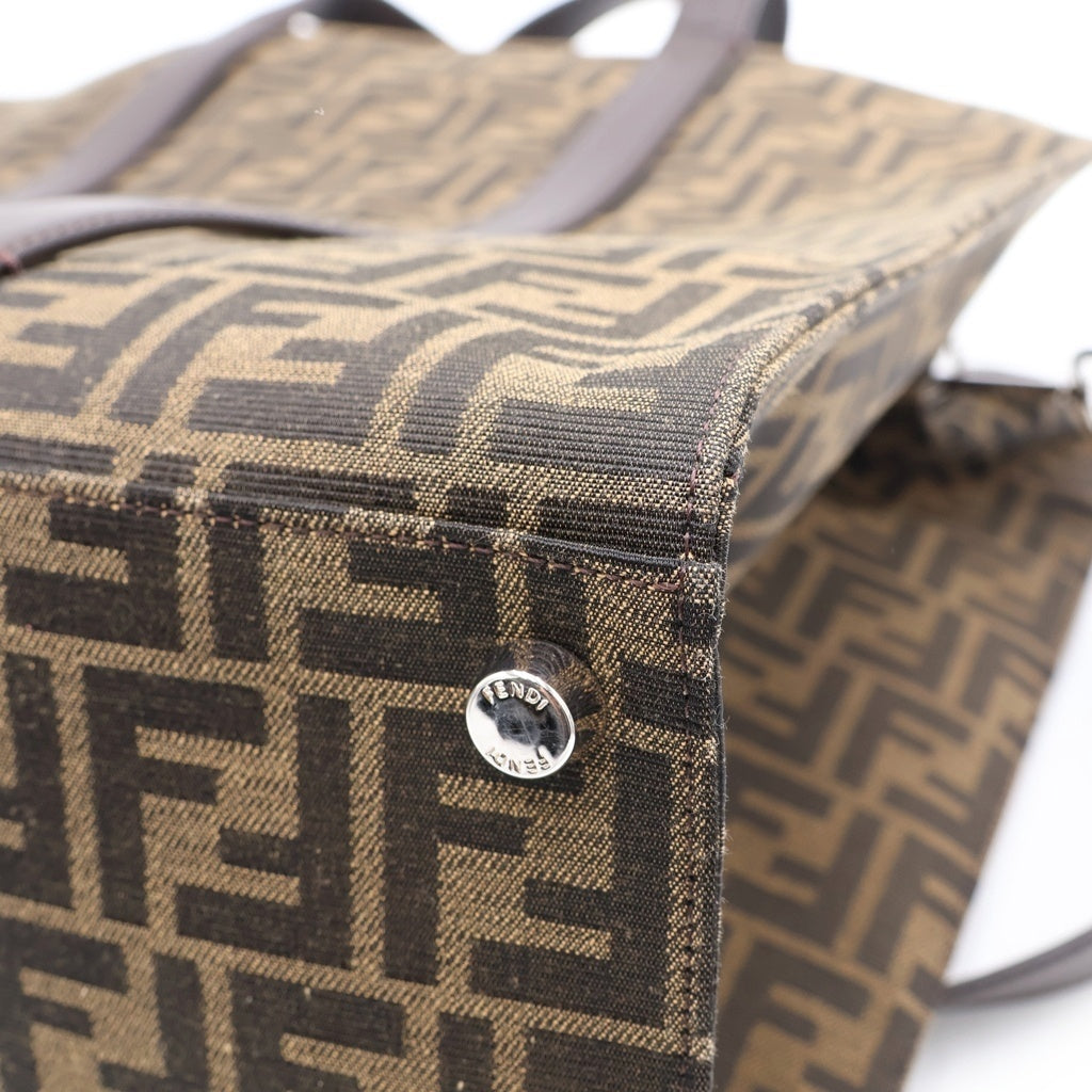 FENDI(フェンディ) ズッカ柄 2WAYトートバッグ ハンドバッグ ショルダーバッグ ブラウン キャンバス×レザー 7VA390 シルバー金具 レディース