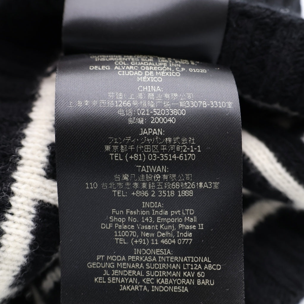 FENDI(フェンディ) ズッカ柄 ウール ポンポン ニットキャップ 帽子 ビーニー ブラック/ホワイト FXQ056 レディース