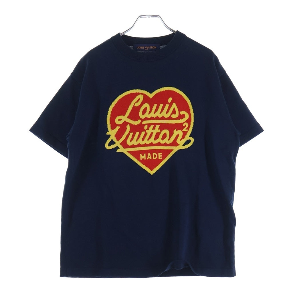 LOUIS VUITTON(ルイヴィトン) 22SS ×NIGO ニゴー インターシャハートロゴ クルーネック プルオーバー 半袖ニット セーター ネイビー RM221M JN5 HMN01W