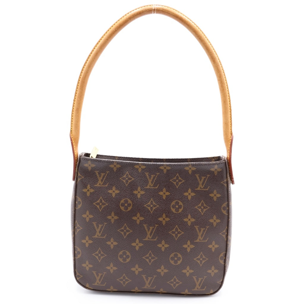 LOUIS VUITTON(ルイヴィトン) モノグラム ルーピングMM ショルダーバッグ ハンドバッグ ブラウン レザー×PVC M51146 ゴールド金具 レディース