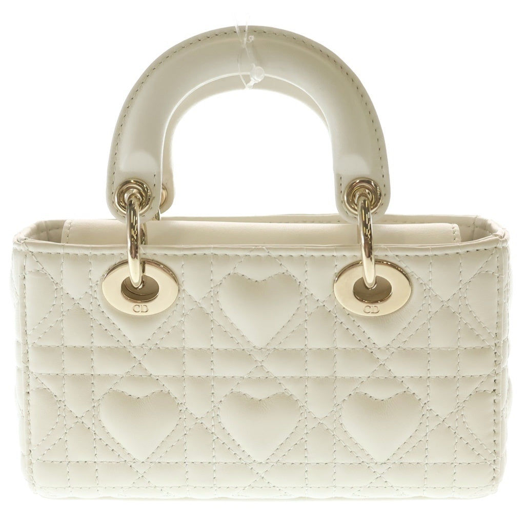 Christian Dior(クリスチャンディオール) レディ D-ジョイ マイクロ 2WAYハンドバッグ ミニバッグ チェーンショルダーバッグ アイボリー レザー ゴールド金具 レディース