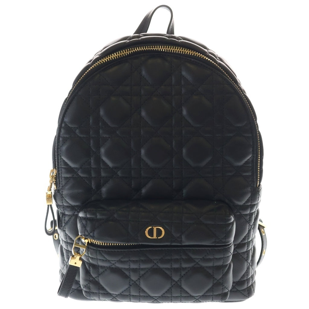Christian Dior(クリスチャンディオール) カナージュ リュックサック バックパック ブラック レザー M9222UNGF ゴールド金具 レディース