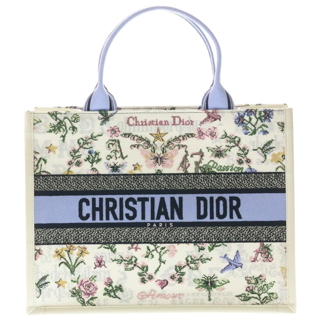 Christian Dior(クリスチャンディオール) ブックトート ミディアム 2WAYハンドバッグ ショルダーバッグ トートバッグ ホワイト×ライトブルー レザー×キャンバス レディース