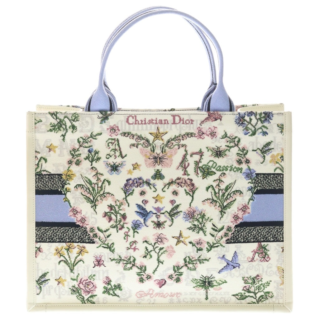Christian Dior(クリスチャンディオール) ブックトート ミディアム 2WAYハンドバッグ ショルダーバッグ トートバッグ ホワイト×ライトブルー レザー×キャンバス レディース