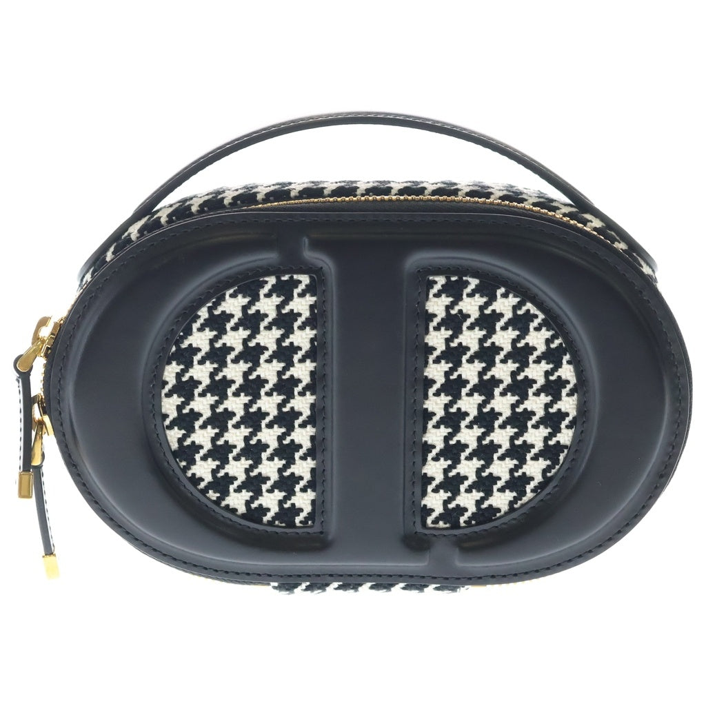 Christian Dior(クリスチャンディオール) カメラバッグ 2WAYショルダーバッグ ハンドバッグミニバッグ 千鳥格子柄 ブラック×ホワイト レザー×ツイード ゴールド金具 レディース