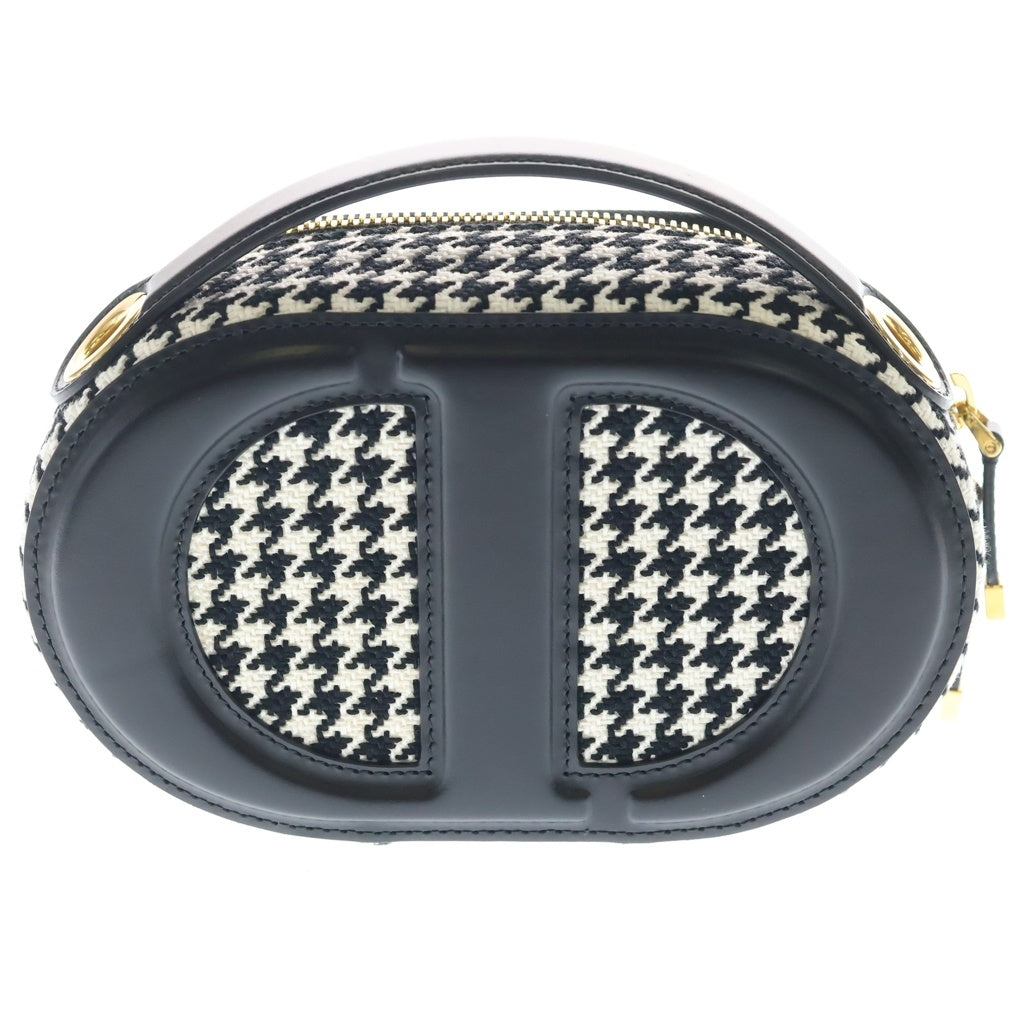 Christian Dior(クリスチャンディオール) カメラバッグ 2WAYショルダーバッグ ハンドバッグミニバッグ 千鳥格子柄 ブラック×ホワイト レザー×ツイード ゴールド金具 レディース