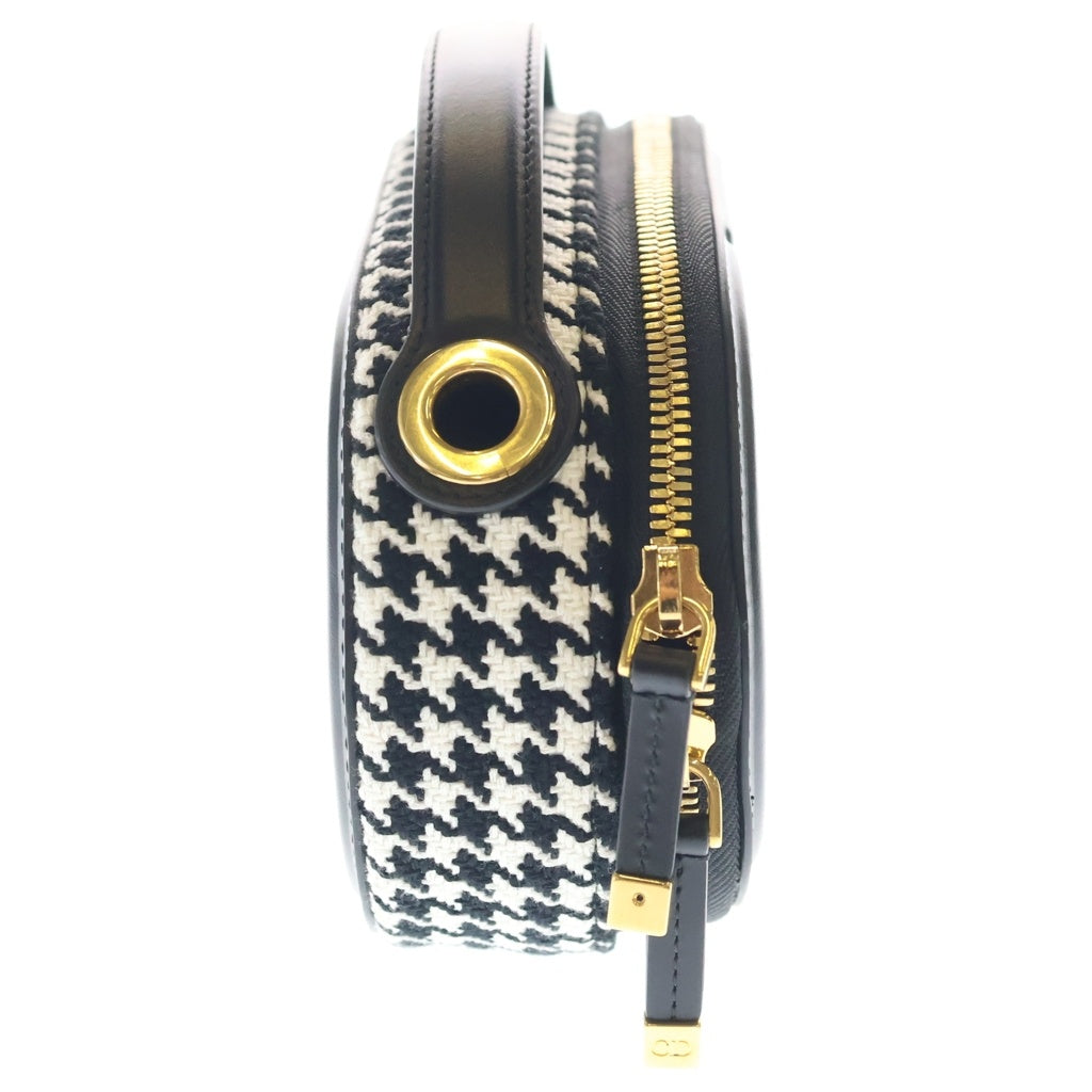 Christian Dior(クリスチャンディオール) カメラバッグ 2WAYショルダーバッグ ハンドバッグミニバッグ 千鳥格子柄 ブラック×ホワイト レザー×ツイード ゴールド金具 レディース