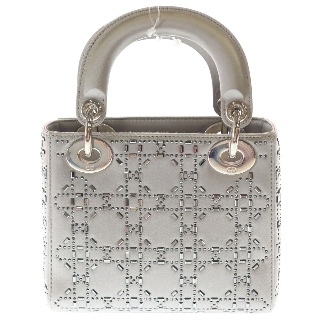 Christian Dior(クリスチャンディオール) レディディオール ラインストーン 2WAYハンドバッグ ショルダーバッグ グレー シルバー金具 レディース