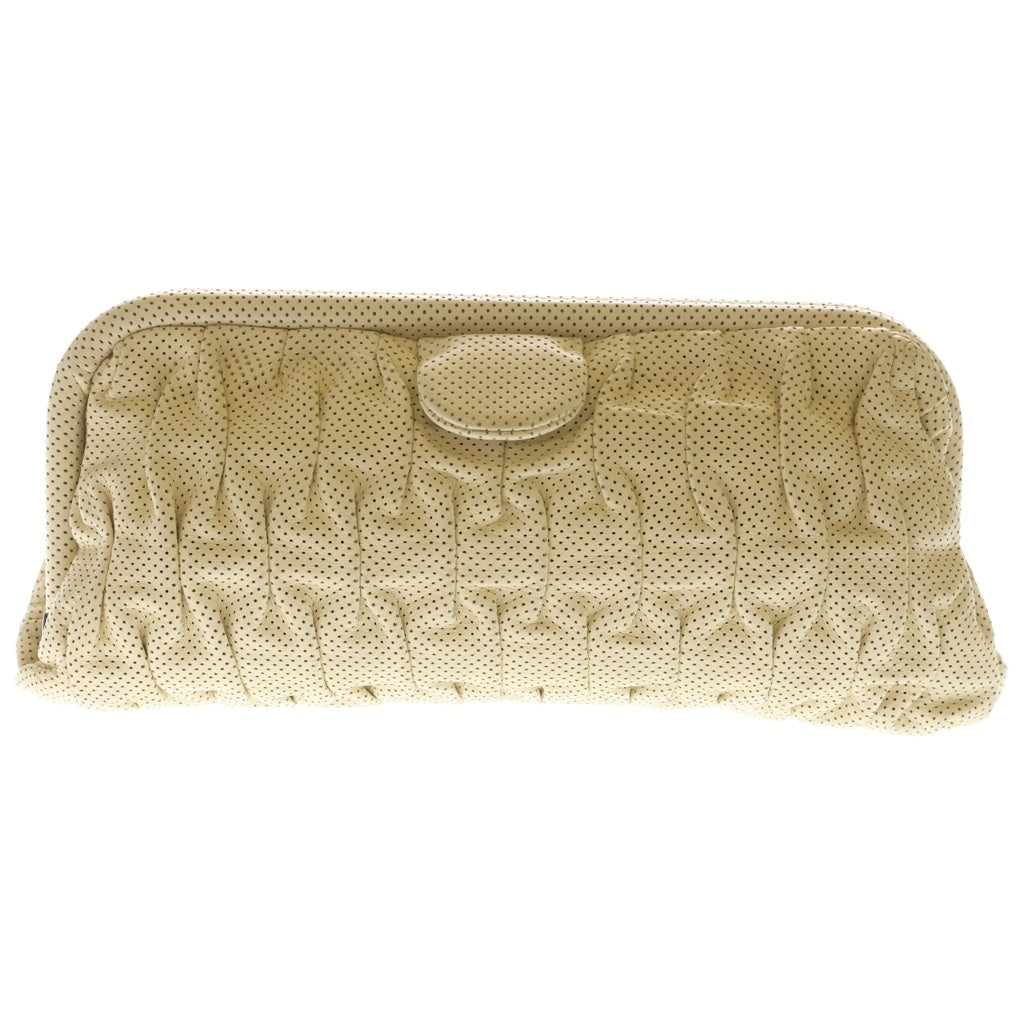 CHANEL(シャネル) ココマーク パンチング クラッチバッグ がま口バッグ アイボリー レザー シルバー金具 レディース
