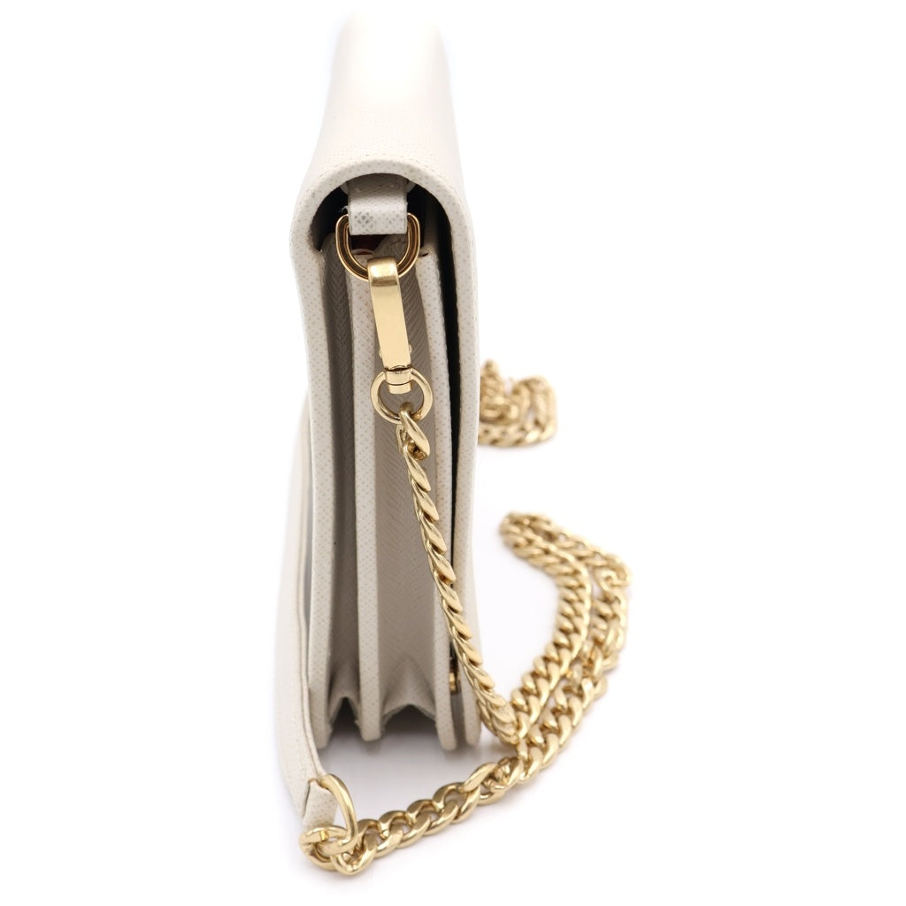 PRADA(プラダ) サフィアーノ レザー ゴールド金具 チェーンウォレット ショルダーバッグ ベージュ 1BP01 レディース