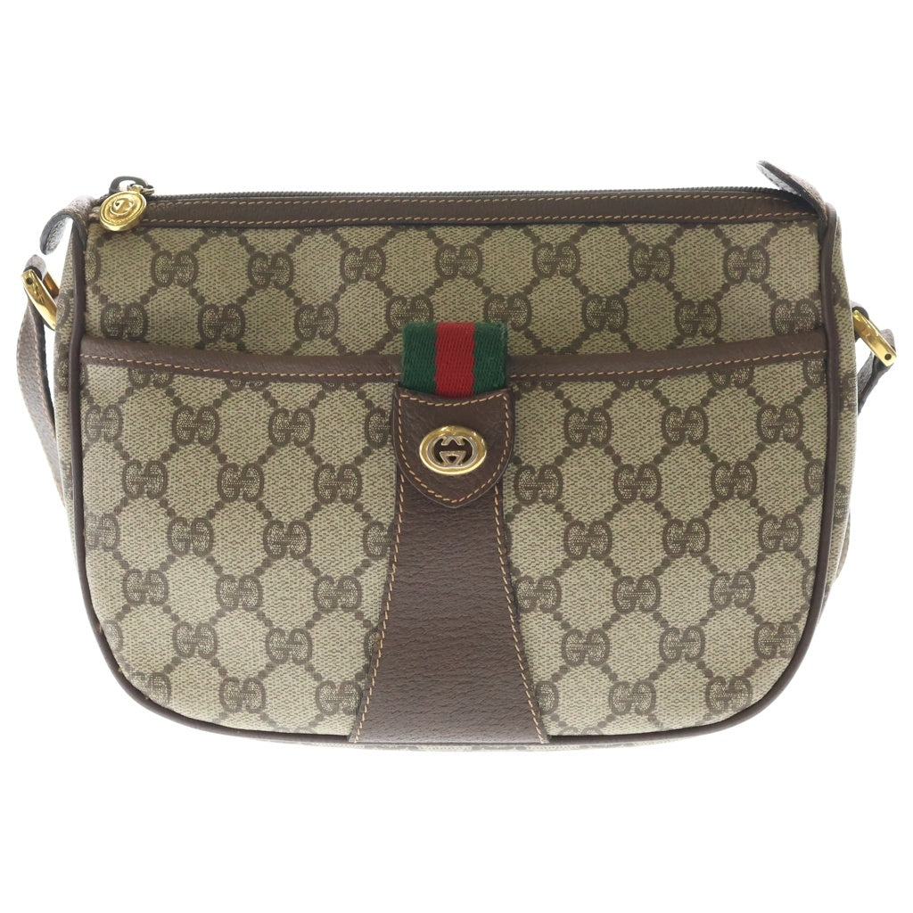 GUCCI(グッチ) GGスプリーム ショルダーバッグ ブラウン×ベージュ レザー×PVC 001 745 6177 ゴールド金具 レディース