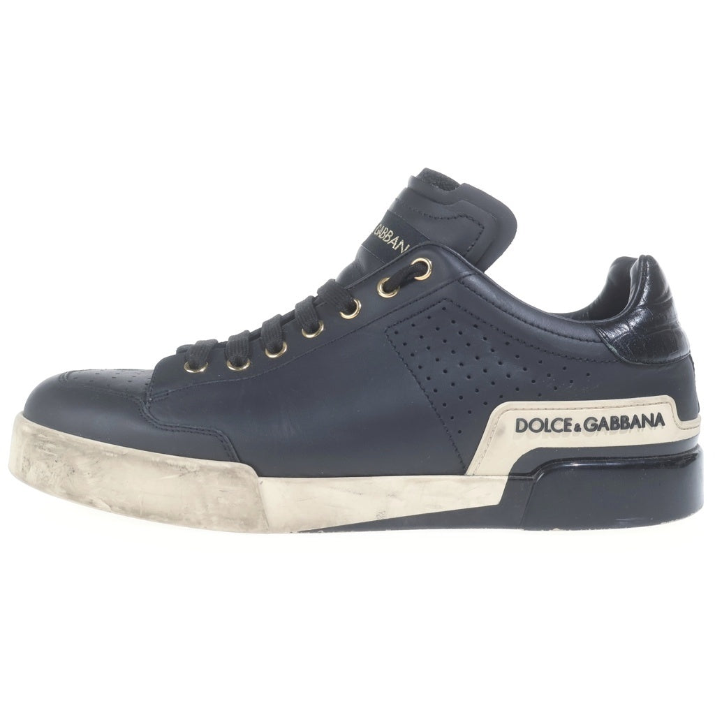 DOLCE & GABBANA(ドルチェアンドガッバーナ) ロゴ レザー パンチング ローカットスニーカー シューズ #8 ブラック CS1709