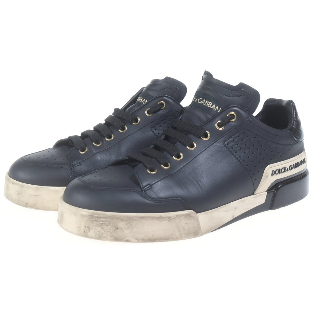 DOLCE & GABBANA(ドルチェアンドガッバーナ) ロゴ レザー パンチング ローカットスニーカー シューズ #8 ブラック CS1709